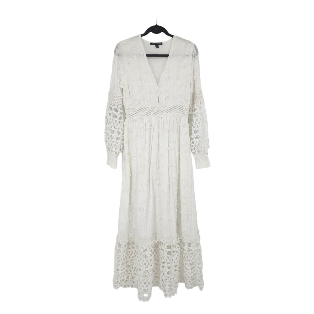 Boston Proper Women's White Mixed Media Long Sleeve Maxi Dress Size XS